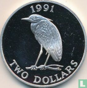 Bermuda 2 dollars 1991 (PROOF) "Yellow-crowned night heron" - Afbeelding 1