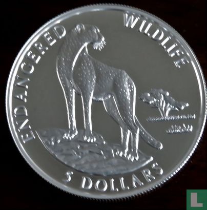 Cookeilanden 5 dollars 1996 (PROOF) "Cheetah" - Afbeelding 2