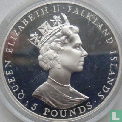 Falklandeilanden 5 pounds 1992 (PROOF) "400th anniversary Discovery of the Falkland Islands" - Afbeelding 2