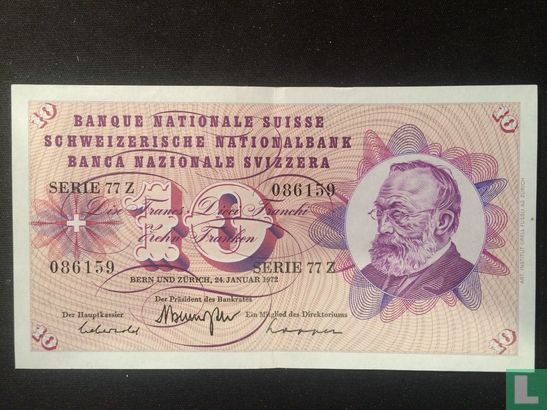 Zwitserland 10 frank 1972 - Afbeelding 1