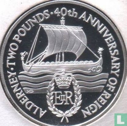 Alderney 2 pounds 1992 (PROOF - zilver) "40th anniversary Accession of Queen Elizabeth II" - Afbeelding 2