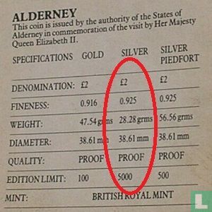 Alderney 2 pounds 1989 (PROOF - zilver) "Royal Visit" - Afbeelding 3