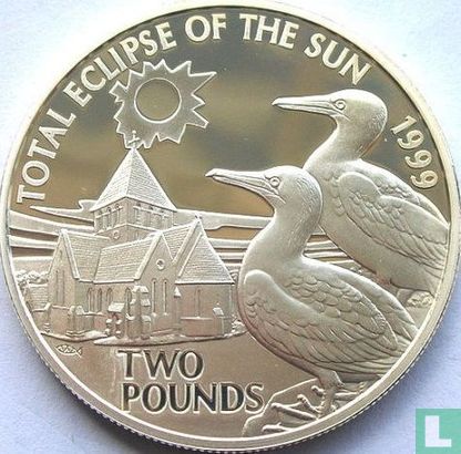 Alderney 2 pounds 1999 (PROOF - zilver) "Total Eclipse of the Sun" - Afbeelding 1