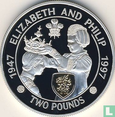 Alderney 2 pounds 1997 (PROOF) "50th Wedding anniversary of Queen Elizabeth II and Prince Philip" - Afbeelding 1