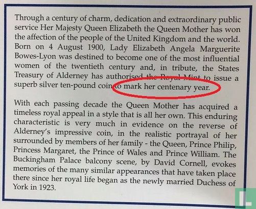 Alderney 10 Pound 2000 (PP) "Centenary of the Queen Mother" - Bild 3