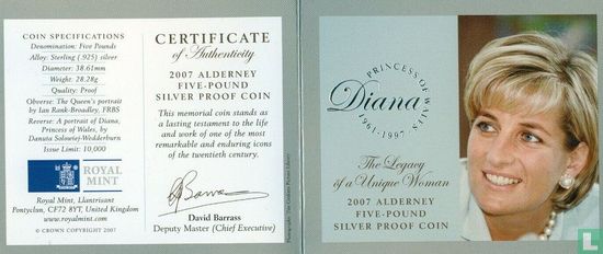 Alderney 5 pounds 2007 (PROOF) "10th anniversary Death of Princess Diana" - Afbeelding 3