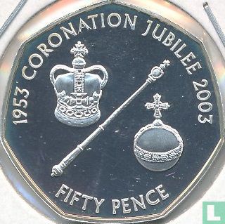 Alderney 50 pence 2003 (PROOF) "50th anniversary Coronation of Queen Elizabeth II - St Edward's crown with orb and sceptre" - Afbeelding 2