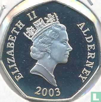 Alderney 50 pence 2003 (PROOF) "50th anniversary Coronation of Queen Elizabeth II - Queen Elizabeth II on horseback" - Afbeelding 1
