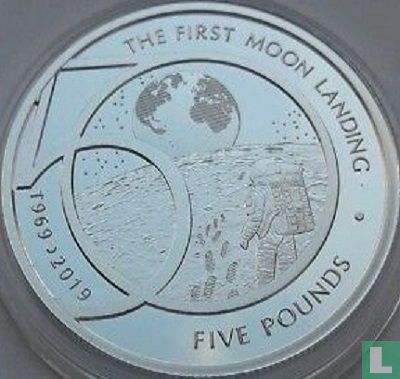 Alderney 5 pounds 2019 (PROOF - zilver) "50th anniversary of the first moon landing" - Afbeelding 2