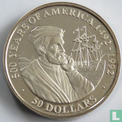 Cook Islands 50 dollars 1990 (PROOF) "500 years of America - Jacques Cartier" - Image 2