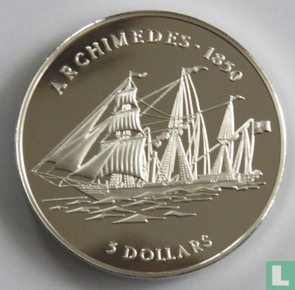 Cookeilanden 5 dollars 1999 (PROOF) "Sailing ship Archimedes" - Afbeelding 2
