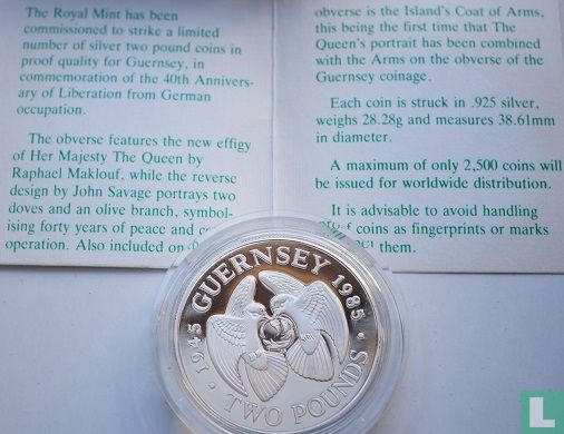 Guernsey 2 pounds 1985 (PROOF - zilver) "40th anniversary of Liberation from German occupation" - Afbeelding 3