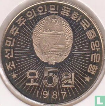 Noord-Korea 5 won 1987 "Kim II Sung's Tower of Juche" - Afbeelding 1