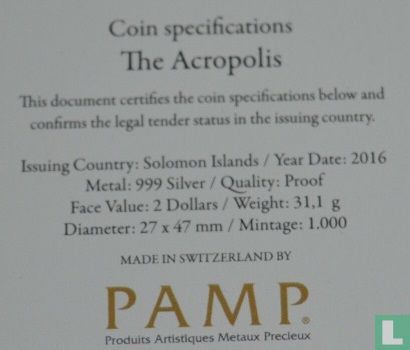 Solomon Islands 2 dollars 2016 (PROOF - colourless) "The Acropolis in Athens" - Image 3