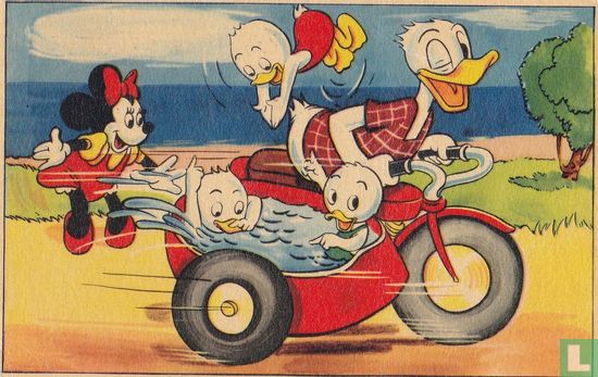 Donald, Kwik, Kwek en Kwak op motot met zijspan - Afbeelding 1