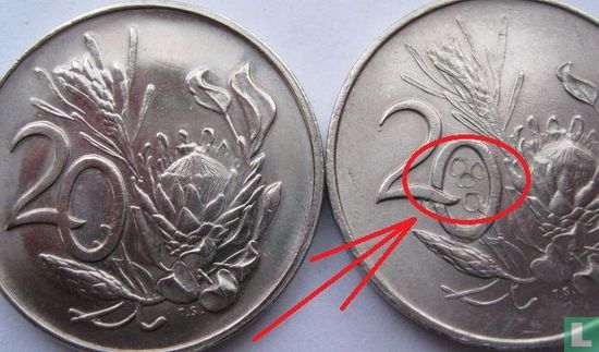 Afrique du Sud 20 cents 1966 (SUID-AFRIKA - fauté) - Image 3