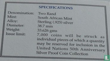 Zuid-Afrika 2 rand 1995 (PROOF) "50th anniversary of the United Nations" - Afbeelding 3