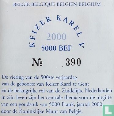 België 5000 francs 2000 (PROOF - geribbelde rand) "500th anniversary Birth of Charles V" - Afbeelding 3