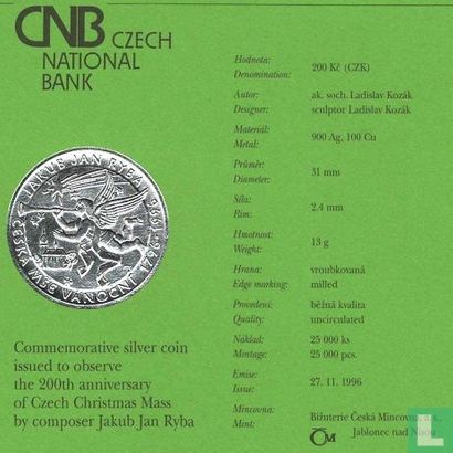 République tchèque 200 korun 1996 "200th anniversary Czech Christmas Mass by composer Jakub Jan Ryba" - Image 3