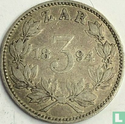 Afrique du Sud 3 pence 1894 - Image 1