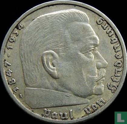 Empire allemand 5 reichsmark 1936 (avec croix gammée - A) - Image 2