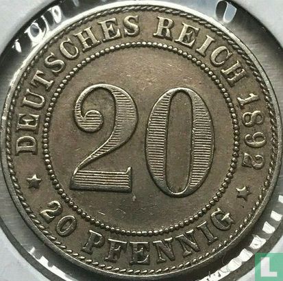 Duitse Rijk 20 pfennig 1892 (F) - Afbeelding 1