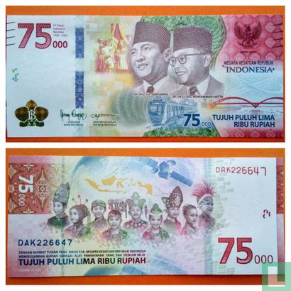 Indonésie 75,000 Rupiah 2020