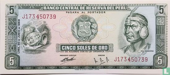 Peru , 5 soles de oro 1969 - Afbeelding 1