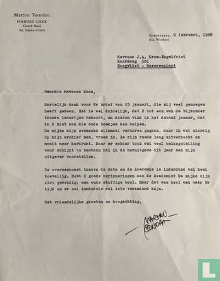 Originele Brief Marten Toonder 9-2-1968 - Image 1