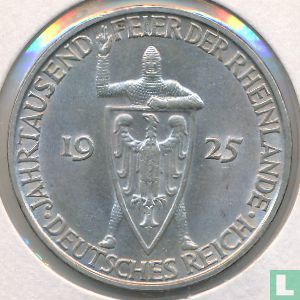 Empire allemand 3 reichsmark 1925 (D) "1000 years of the Rhineland" - Image 1