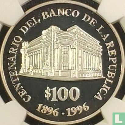 Uruguay 100 pesos uruguayos 1996 (PROOF) "100th anniversary Central Bank of Uruguay" - Image 1