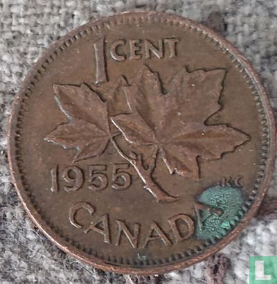 Canada 1 cent 1955 (without shoulder strap) - Image 1