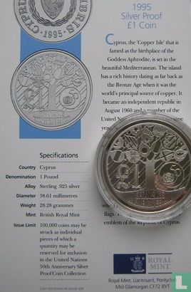Cyprus 1 pound 1995 (PROOF) "50th anniversary of the United Nations" - Afbeelding 3