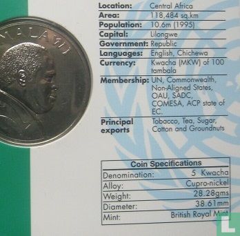 Malawi 5 kwacha 1995 "50th anniversary of the United Nations" - Afbeelding 3