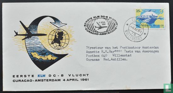 Eerste KLM DC 8 Vlucht Curaçao - Amsterdam