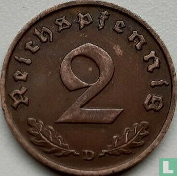German Empire 2 reichspfennig 1936 (swastika - D) - Image 2