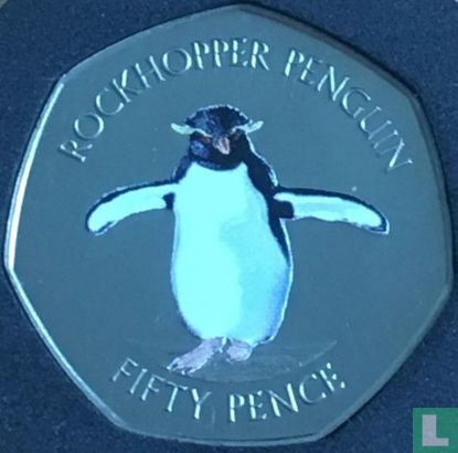 Îles Falkland 50 pence 2017 (coloré) "Southern rockhopper penguin" - Image 2