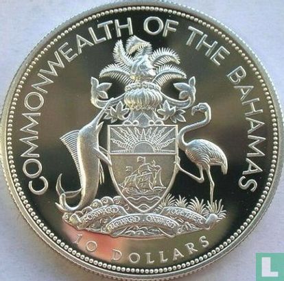Bahamas 10 Dollar 1985 (PP - Silber) "Royal visit" - Bild 2