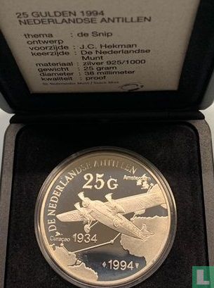 Netherlands Antilles 25 gulden 1994 (PROOF) "60th anniversary First flight from Amsterdam to Curaçao" - Image 3