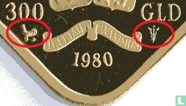 Antilles néerlandaises 300 gulden 1980 (BE - avec marque d'atelier) "Abdication of Queen Juliana" - Image 3