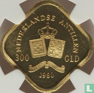 Nederlandse Antillen 300 gulden 1980 (PROOF - zonder muntteken) "Abdication of Queen Juliana" - Afbeelding 1