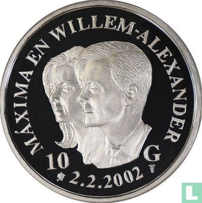 Antilles néerlandaises 10 gulden 2002 (PROOFLIKE) "Royal wedding of Willem-Alexander and Máxima" - Image 1