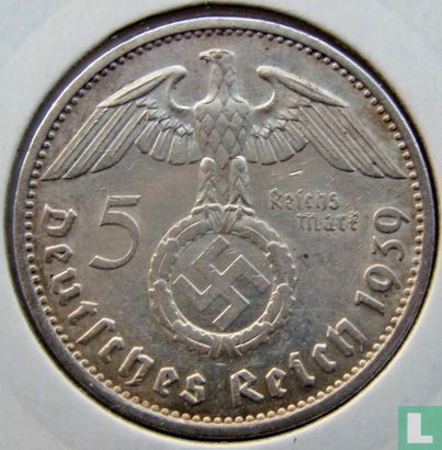 Duitse Rijk 5 reichsmark 1939 (E) - Afbeelding 1