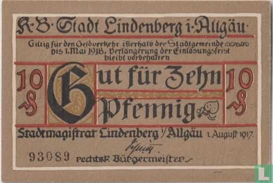 Lindenberg im Allgau 10 Pfennig 1917 - Bild 1