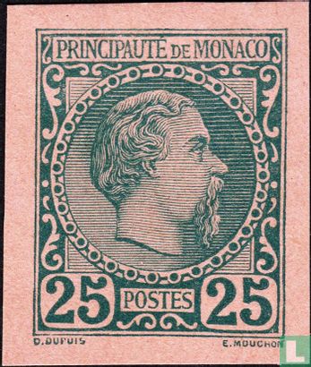Monaco 1886 Charles III 25c postwaardestuk (uitgeknipt) 