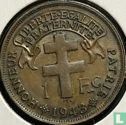 Cameroon 1 franc 1943 (with LIBRE) - Image 1