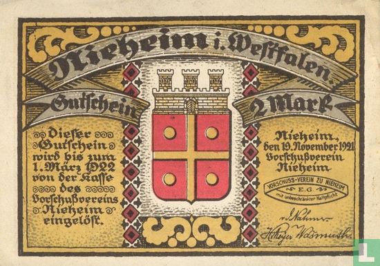Nieheim, Vorschussverein - 2 mark 1921 - Afbeelding 1