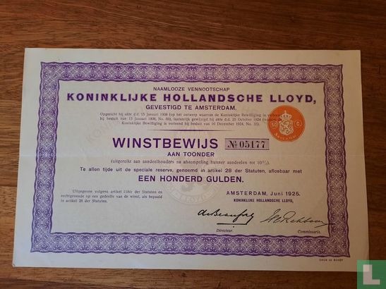 Winstbewijs Koninklijke Hollandsche Lloyd