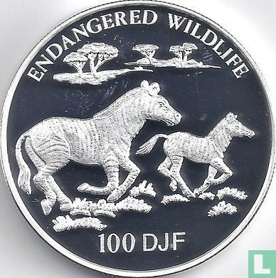Djibouti 100 francs 1994 (PROOF) "Running zebras" - Afbeelding 2