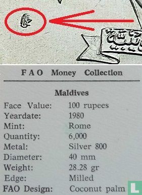 Maldiven 100 rufiyaa 1980 (AH1400) "FAO" - Afbeelding 3